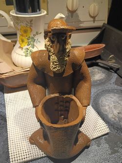 Handmade Clay Folk Art Figure with Vessel