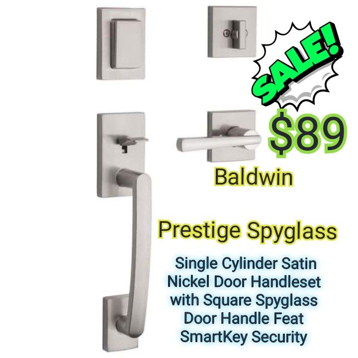 Baldwin
Prestige Spyglass Single Cylinder Satin Nickel Door Handleset with Square Spyglass Door Handle Feat SmartKey Security