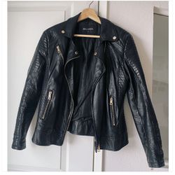 Zipper Moto Black Faux Leather Jacket S(4) Size