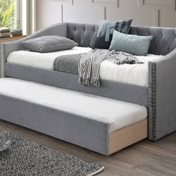 Gray Daybed With Trundle - Mattress Sold Separate 