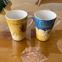 Set Of Four Stoneware Christmas Mugs