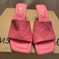 Franco sarto Barbiecore Pink square toe Slide Sandals quilted leather girly heels