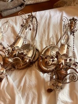 Pair of Ornate Wall Sconces with Crystal Beads