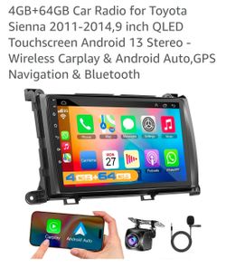 4GB+64GB Car Radio for Toyota Sienna 2011-2014,9 inch QLED Touchscreen Android 13 Stereo - Wireless Carplay & Android Auto,GPS Navigation & Bluetooth