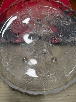 Clear Glass Holiday Serving Platter with Embossed Design