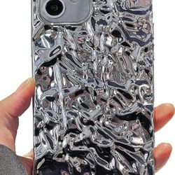 Shinymore iPhone 11 Glitter Case, Fashion Bling Glitter Silver Cute Soft Silicone Tin Foil 3D Pleats Women Girls Shockproof Soft Case Cover for iPhone