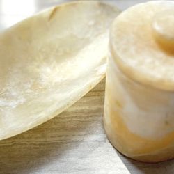 Marble Oval Soap Dish & Jar with Lid Set