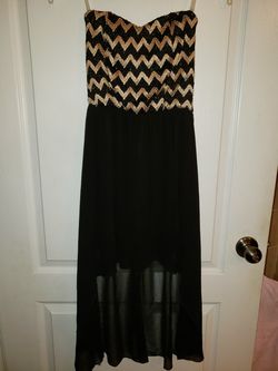 Windsor Black / Gold Strapless Hi Low Dress Size Small