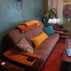 Solid Wood and Linen Futon Couch