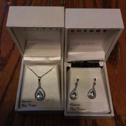 Blue Topaz w/diamonds Necklace & Earrings