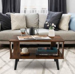 Compact Retro Mid-Century Coffee Table with Storage Open Shelf