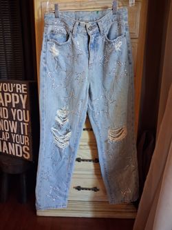 VINTAGE CARMAR high waisted, distressed,rhinestone stars jeans