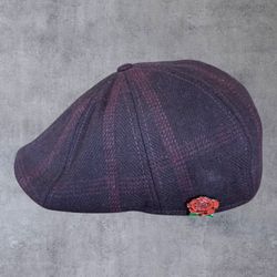 Boston Scally Co Blood Rose Peaky Hat Cap M/L Maroon Red Plaid 8-Panel With Pin