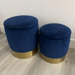 Pair Of Royal Blue Ottomans 