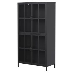 Premium Black Metal Storage Cabinet with Tempered Glass Doors, Adjustable Shelves, Anti-Tipping Device, Magnetic Silent Closure, and Adjustable Feet f