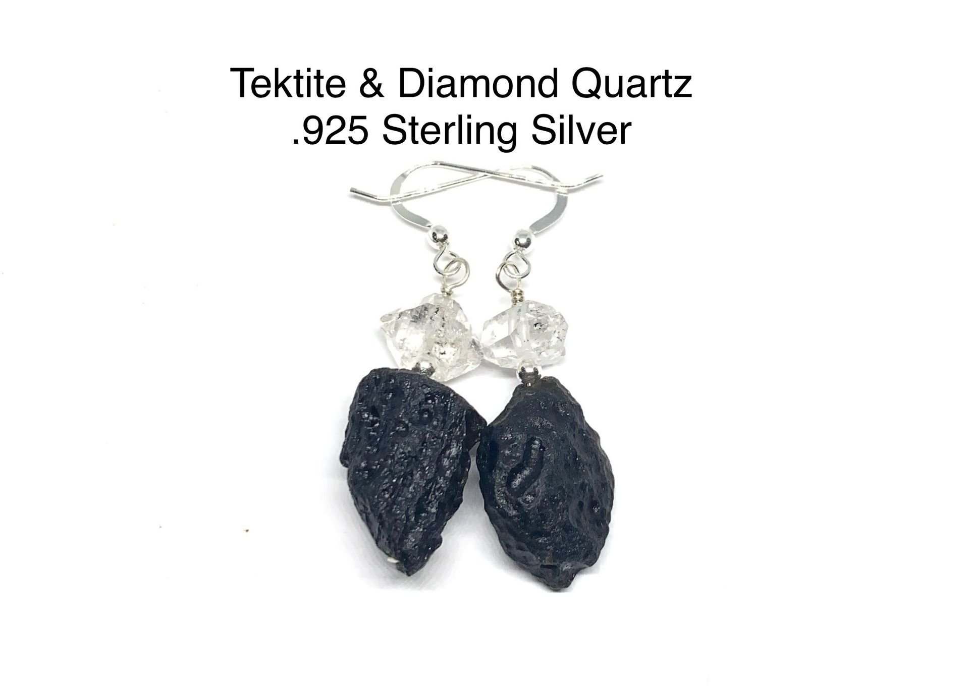 Tektite & Diamond Quartz(Herkimer Like) .925 Sterling Silver Earrings