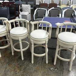 Cow top Leather Wooden Bar Stools, 360 Degree Swivel Bar Height Chair Bar Height-Seat Height 29.5”)(set of 4