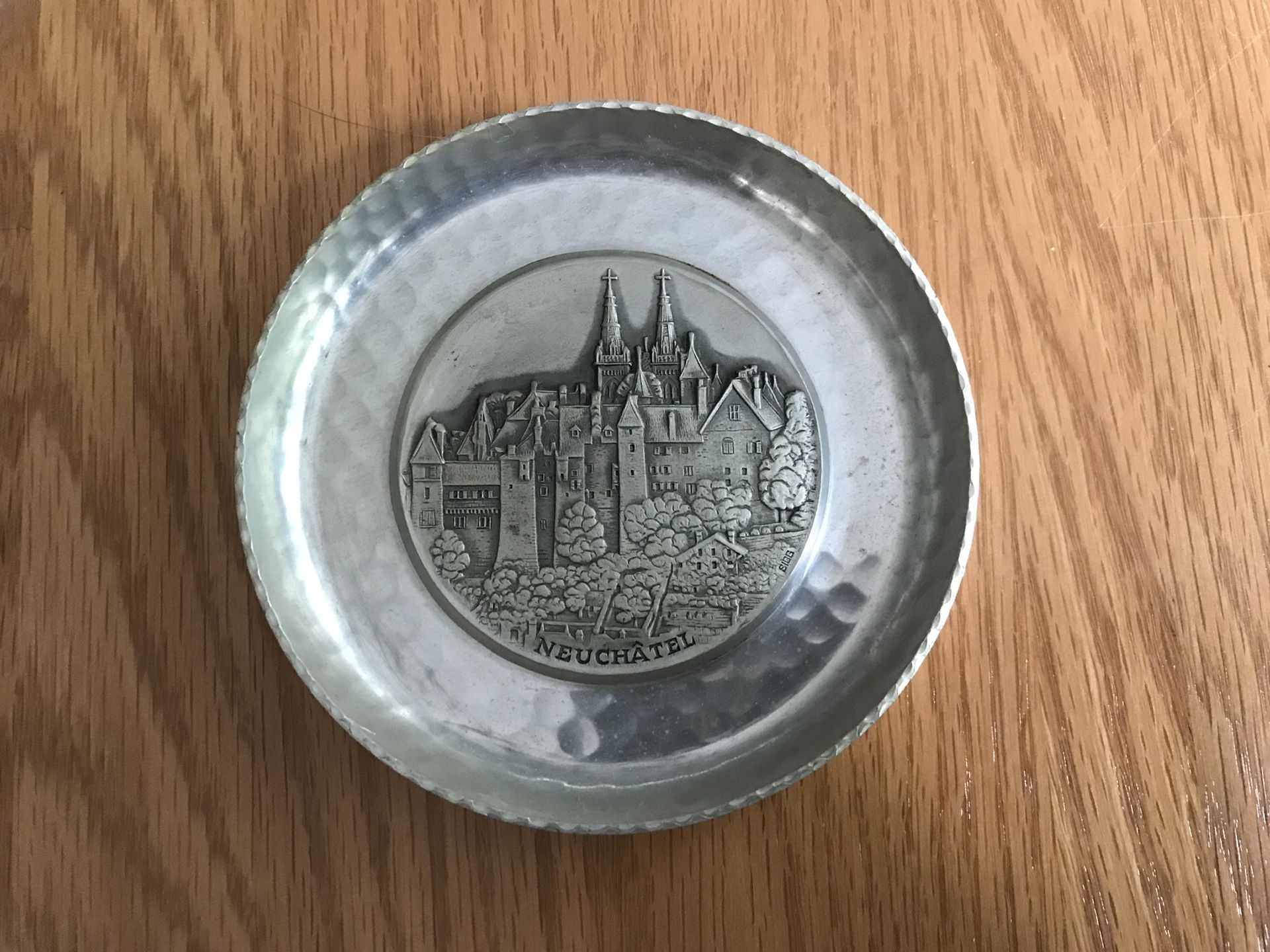 Vintage pewter plaque of Neuchâtel Switzerland