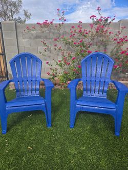 Blue Plastic Adirondack Chairs – Set of 2