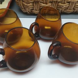 Vintage Amber Glass Cups/Mugs (4pc)