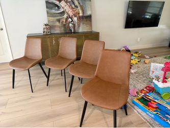 Dining Chairs Set of 4, Modern Kitchen & Dining Room Chairs, Upholstered Faux Leather Cushion Seat and Sturdy Metal Legs