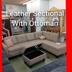 🤓 Leather Sectional With Ottoman 
