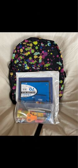 Black Splatter Print Backpack with School Supplies