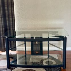 Glass TV Stand Black Steel Base