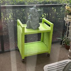 Cute Green Rolling Patio Garden Cart Wicker Can Be Repainted To Color To Suit You Rolling TV Stand 