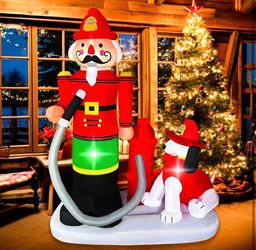 7 FT Christmas Inflatables Fire Fighter with Dog Decorations