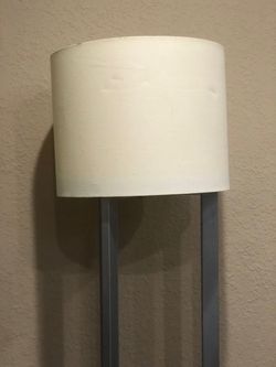 Modern Metallic Floor Lamp with Neutral Drum Shade – Good Condition!