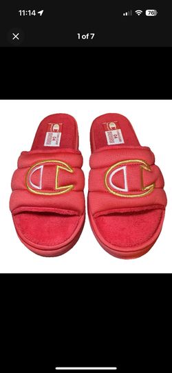 Champion Slides Plush Core Red Gold Slipper Sandals Kids Size 12P