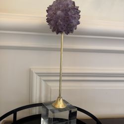 Amethyst Crystal Cluster Sculpture on Brass & Lucite Stand