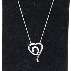 14k 14kt white gold diamond heart necklace size 20”