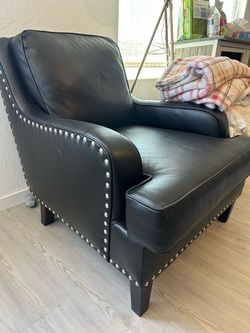 Black Leather Accent Chair with Nailhead Trim