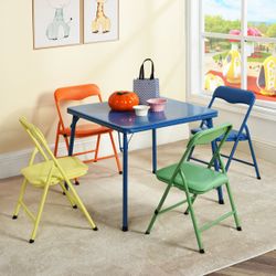 Homy Casa Page 5PC Small Foldable Set 24” Blue Table with 4 Assorted Colors Chairs for Playrooms & Classrooms