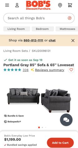 Portland Gray 85" Sofa & 65" Loveseat Set