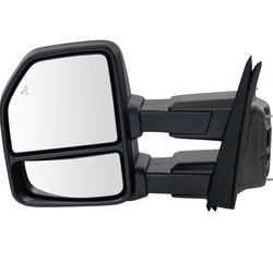 Left side black smoked powered heated turn signal towing mirror Espejo de remolque con señal de giro calefactable, eléctrico, ahumado, del lado izquie