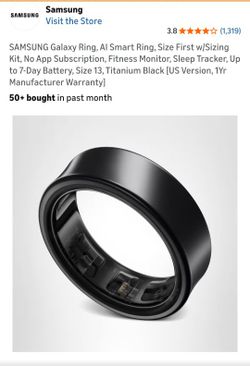 SAMSUNG Galaxy Ring,Al Smart Ring, Size First w/Sizing Kit, No App Subscription, Fitness Monitor, Sleep Tracker, Up to 7-Day Battery, Size 13, Titaniu