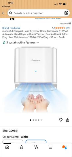 modunful Compact Automatic Hand Dryer White