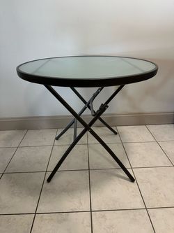 Round Folding Table with Glass Top