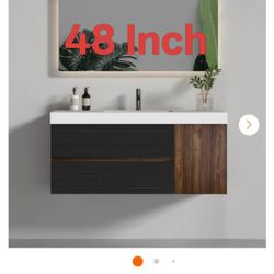 48 in. Fully Assembled Single Sink Bath Vanity in Walnut with White Solid Surface Top