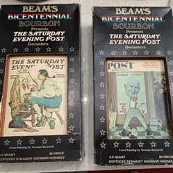 2 -1976 Jim Beam Whiskey Decanters Saturday Evening Post Boxed 