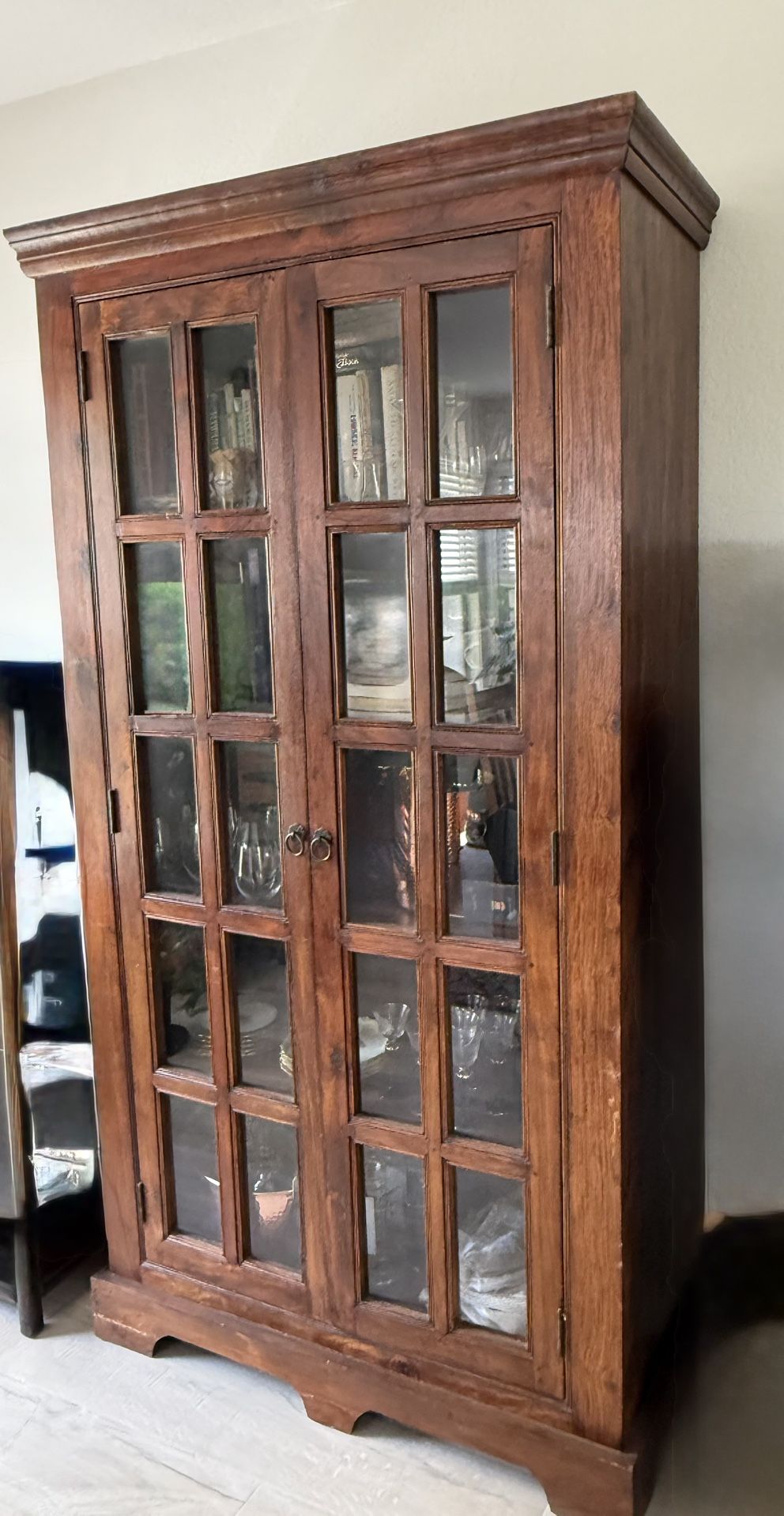 Teak Wooden Glass Door Cabinet 4 shelves