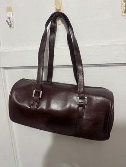 Dark Brown Leather Barrel Handbag