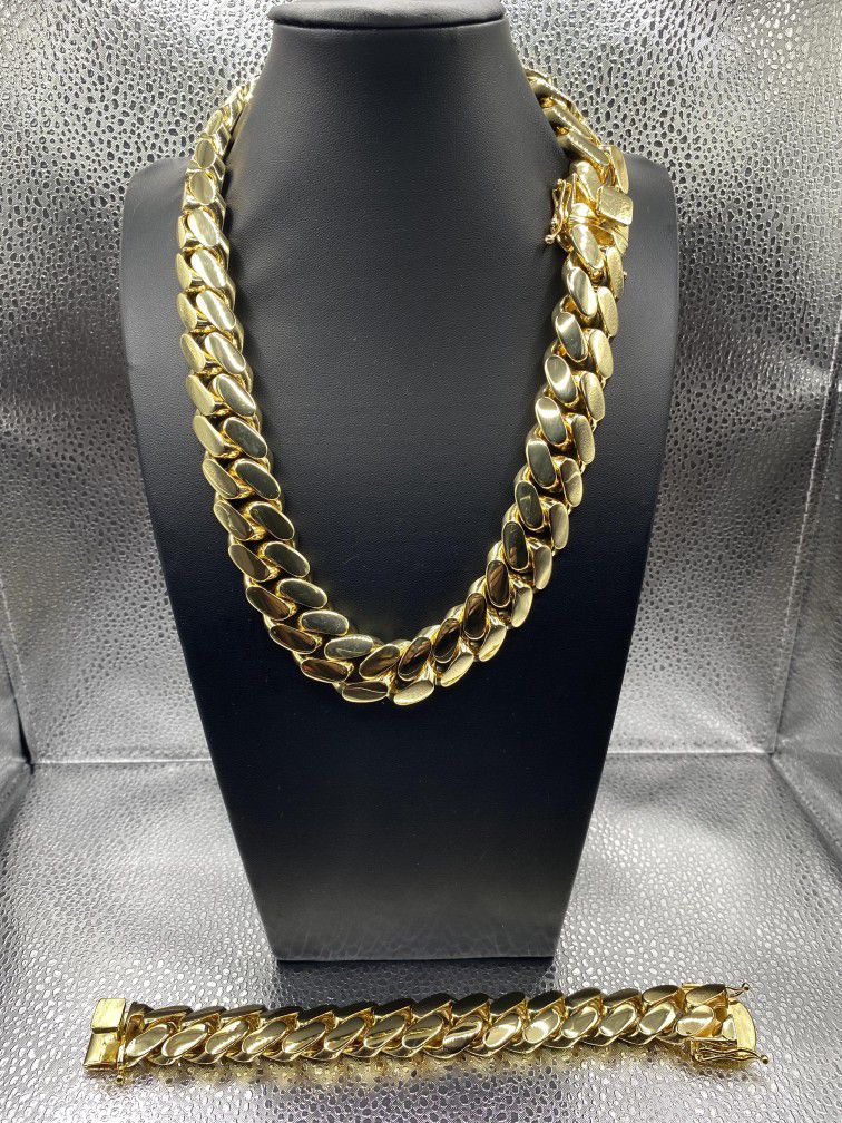 Miami Cuban Link & lock set, Thick 22 mm handmade, Efficient Super Gold Plated 7 times
