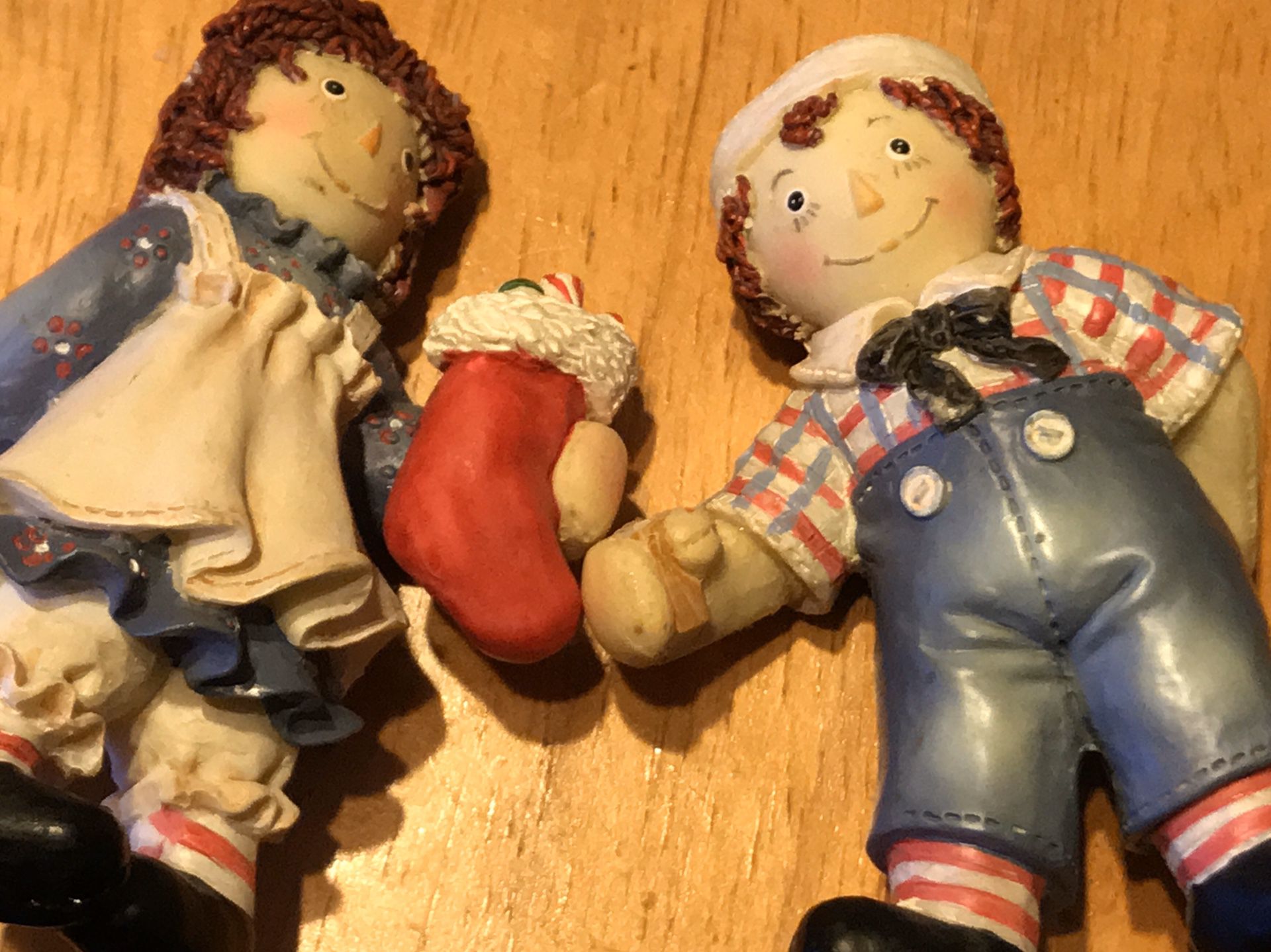 Raggedy Ann and Andy Christmas figurines