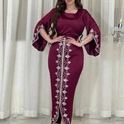 Burgundy and silver beaded unique kaftan dress size medium