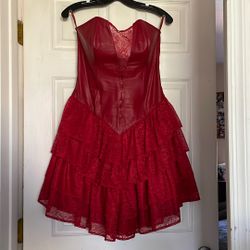 Red Strapless VINTAGE Chia Leather And Lace Dress