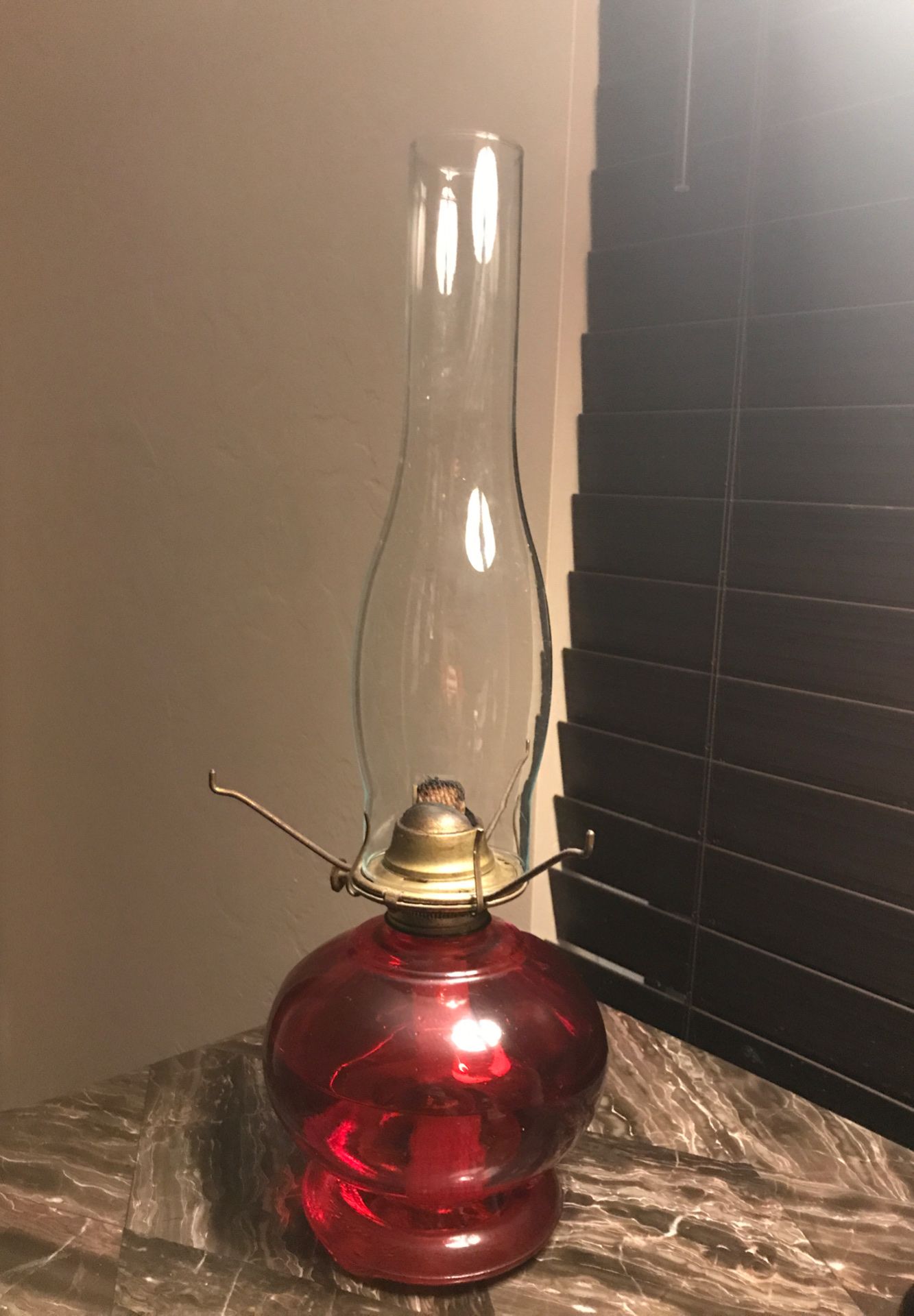 Vintage Ruby Red Oil Hurricane Lamp